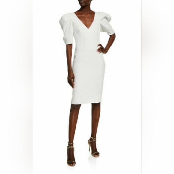 Bardot Dresses & Skirts - Bardot White Midi Dress with Puff Sleeves